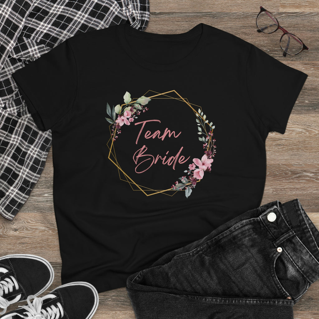Team Bride Floral Bridal Party T Shirts Women's Midweight Cotton Tee Printify