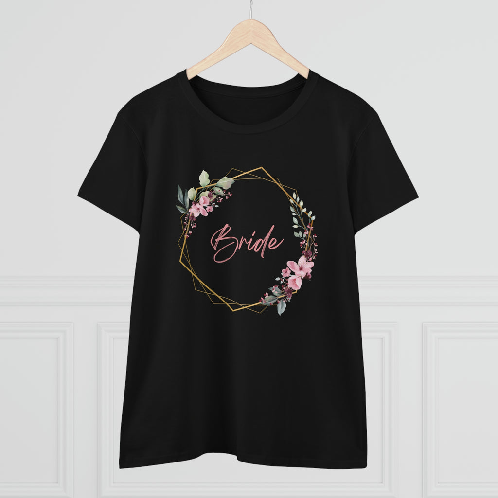 Bride Floral Bridal Party T Shirts Women's Midweight Cotton Tee Printify