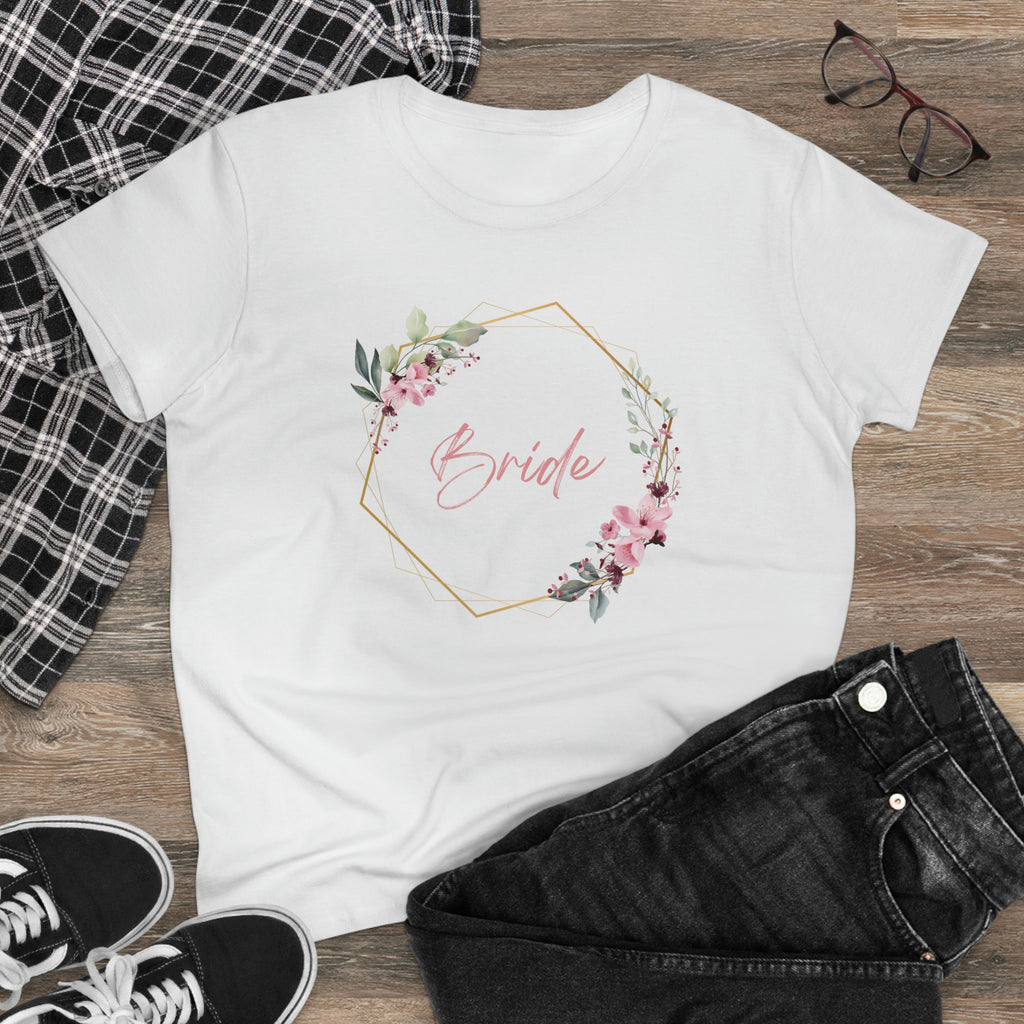 Bride Floral Bridal Party T Shirts Women's Midweight Cotton Tee Printify