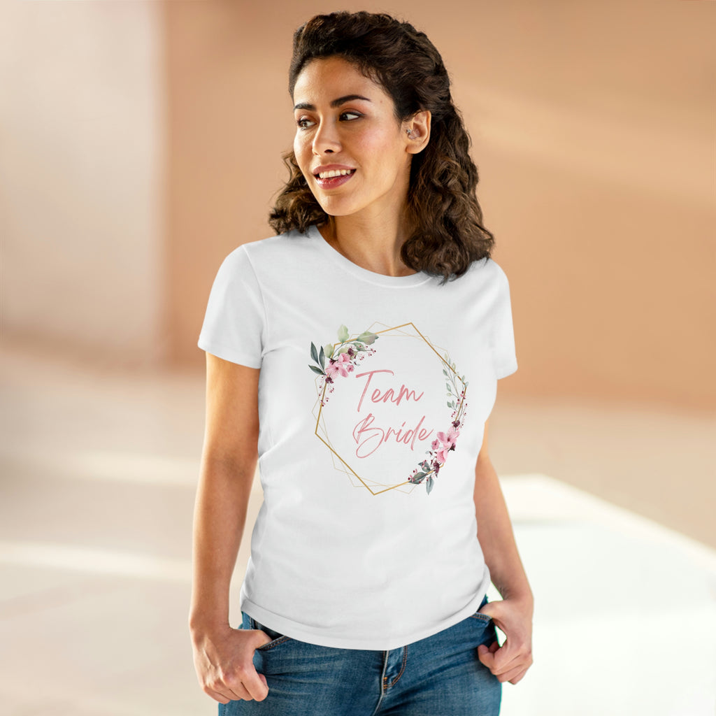 Team Bride Floral Bridal Party T Shirts Women's Midweight Cotton Tee Printify